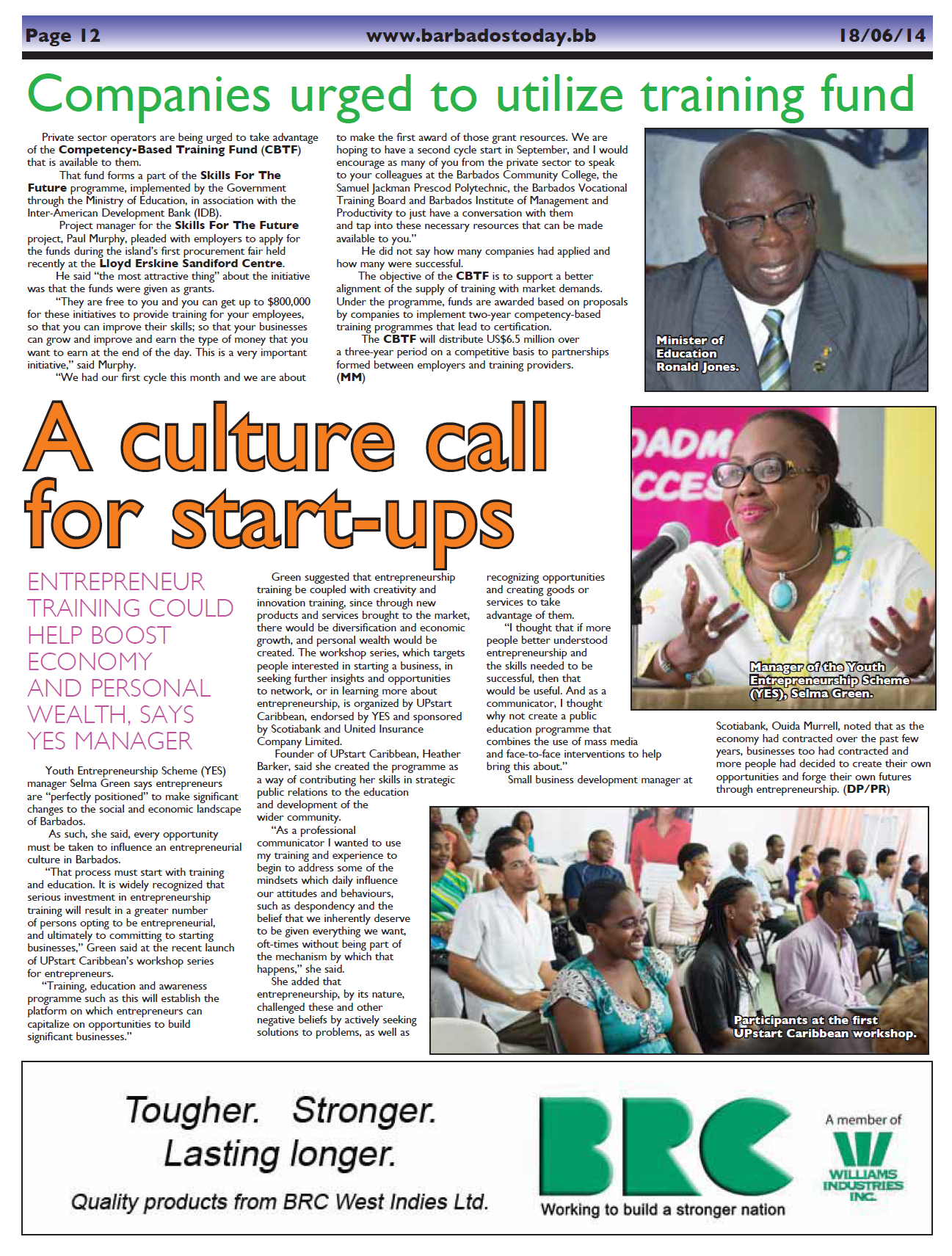 A Culture Call for Start ups (Barbados Today) – June 18, 2014